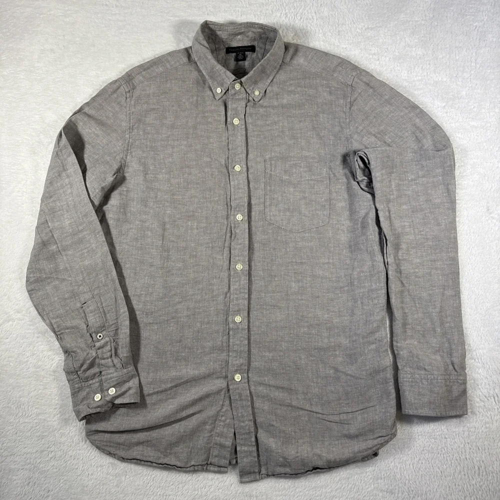 Banana Republic Men's M 15-15.5 Greige Linen‎ Blend Long Sleeve Button Down